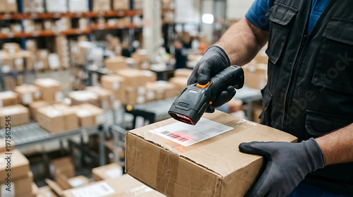 Warehouse employee meticulously scanning a package for streamlined logistics operations