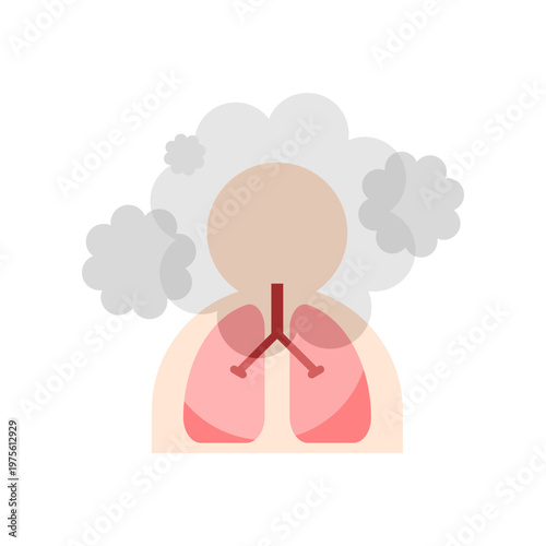 Human lungs with partical pm2.5 air pollution icon flat vector design