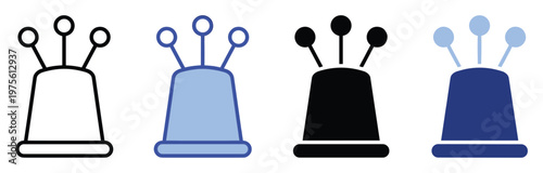 Set of sewing thimble with pins icons in different styles perfect for craft store applications textile workshop websites and DIY project illustrations