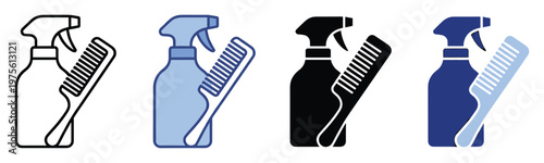 Professional hair care tools set featuring a spray bottle and a comb, perfect for hairdressers, barbershops, and beauty salon branding or educational materials.