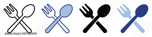 Simple vector icons featuring crossed fork and spoon symbols representing dining and culinary themes suitable for restaurant menus food apps and hospitality branding.