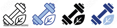 Dumbbell and leaf icon symbolizing natural strength and ecofriendly fitness, ideal for health applications, gym branding, and holistic wellness programs.
