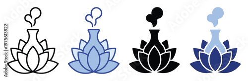 Lotus flower aroma diffuser icon representing relaxation and spiritual harmony, perfect for health and wellness branding or spa service promotions.