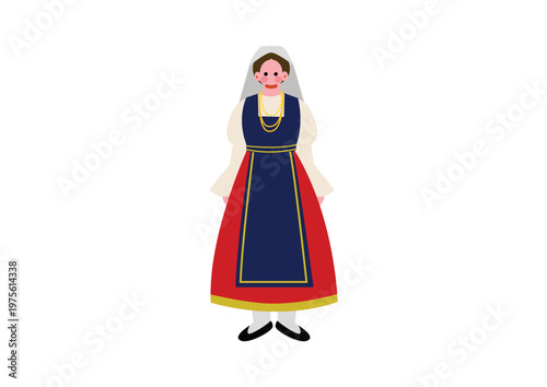 イタリアの伝統的な民族衣装を着た女性のイラスト