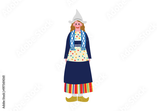 オランダの伝統的な民族衣装を着た女性のイラスト