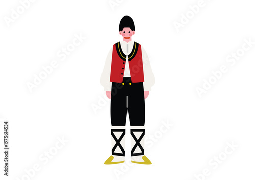 ブルガリアの伝統的な民族衣装を着た男性のイラスト