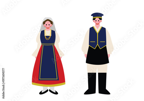 イタリアの伝統的な民族衣装を着た男女のイラスト