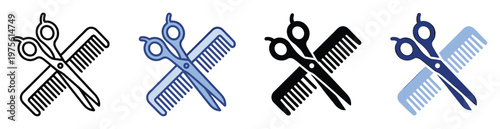 Stylist tools icon representing professional barbering and hairdressing services, perfect for salon logos, beauty apps, and branding related to hair care businesses and beauty treatments.