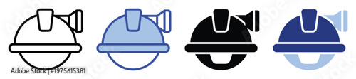 Industrial safety hard hat with integrated headlamp an essential protective equipment graphic symbol suitable for construction, mining, and occupational safety applications
