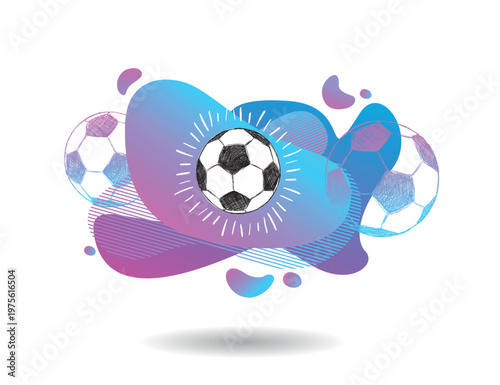 Hand drawn football, soccer ball sketch. Fluid abstract background. Banners with flowing liquid shapes.	
