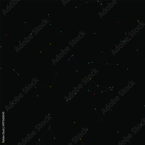Minimalist star constellation pattern on black background, celestial night sky vector with colorful geometric star points, astronomical galaxy wallpaper for science and space education projects