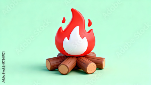 Red and White Flame Campfire · Log Camping 3D Scene