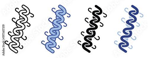 Dynamic abstract helical structure with interlocking hook components depicting genetic sequences or technological connections for scientific presentations and modern application interfaces