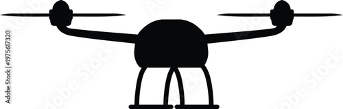 Black silhouette of a quadcopter or drone, a modern unmanned aerial vehicle.
