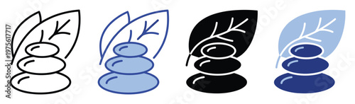 Relaxing spa stones and leaf icon representing natural balance and harmony for wellness product packaging and healthrelated graphic design resources