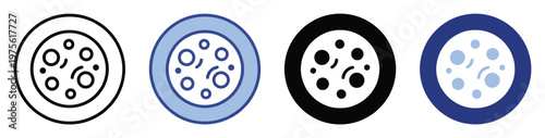 Petri dish icon showing microorganisms in various visual styles, suitable for science applications, medical interfaces, and laboratory equipment displays.