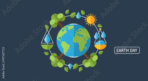 Vibrant flat design illustration emphasizing global environmental sustainability, ecological balance, and the critical importance of protecting our planet's natural resources for a harmonious future