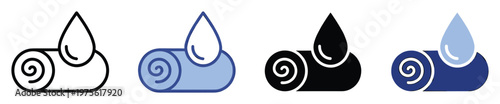 Rolled towel with water drop icon representing hygiene, spa treatments, or cleaning products, perfect for app interfaces, wellness websites, and personal care branding projects.