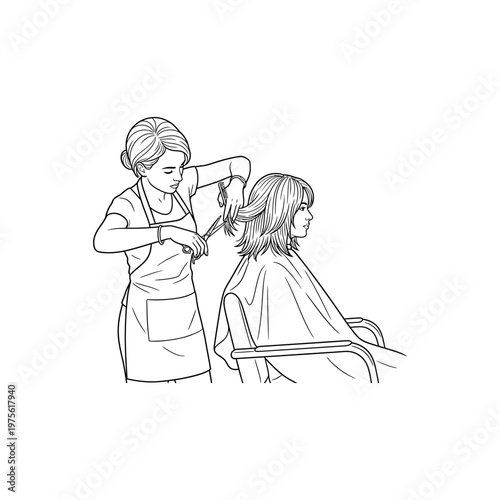 Woman getting hair cut by stylist.
