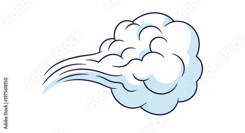 Cartoon illustration of a white gust of wind or cloud blowing through the air against a simple white background for weather icons.