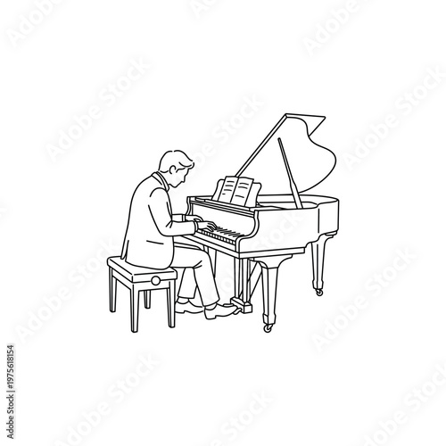 Man playing a grand piano.
