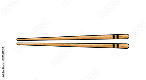 Pair of simple light brown wooden chopsticks with black rings at the base isolated on a clean white background.