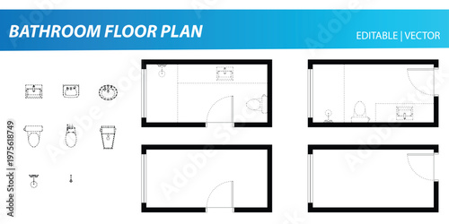 Simple Bathroom Floor Plan. Bathroom Blueprint with Construction Elements. House Project. Vector Illustration