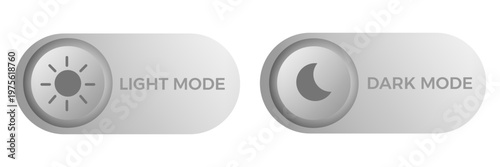 Night mode toggle button set featuring 3D switch icons. Day-to-dark UI slider collection with sun and moon symbols for web and mobile app interface design.