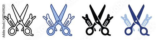 Professional hairdressing tools icon set featuring sharp scissors and practical hair clips, ideal for beauty salon branding, barbershop websites, and hair care application interfaces.