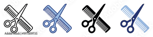 Hairdressing comb and scissors cross symbol ideal for hair salon services barbershop branding beauty industry mobile app icons and professional website graphic presentations