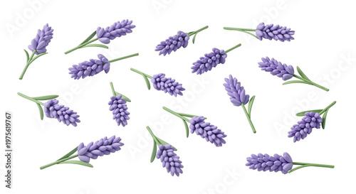 3D multi angle purple lavender flower asset sheet