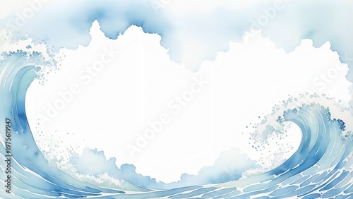 やさしい水彩フレーム青海波スカイブルーデザイン