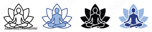 Lotus pose meditation icon representing mindfulness and relaxation perfect for wellness apps spiritual blogs yoga studio branding and peaceful health promotion