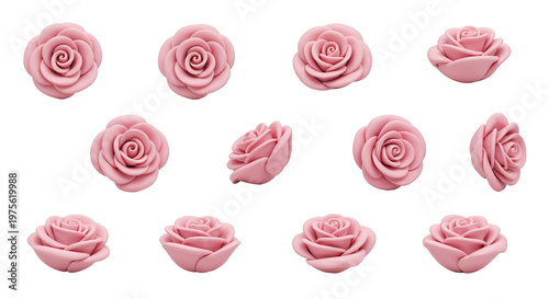 3D multi angle pink rose flower asset sheet