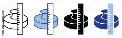 Graphic icon of a measuring weight with a ruler, symbolizing precision, calibration, and quantitative assessment for technical documentation, educational materials, and application