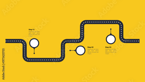 Roadmap Infographic With Three Steps On Yellow Background