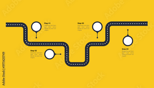 Roadmap Infographic With Four Steps On Yellow Background
