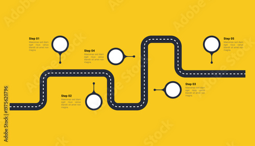 Roadmap Infographic With Five Steps On Yellow Background