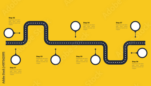 Roadmap Infographic With Seven Steps On Yellow Background