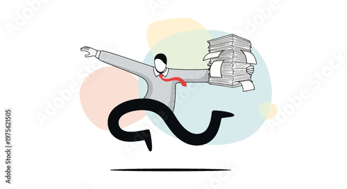 Businessman running with a stack of papers, concept of workload and multitasking
