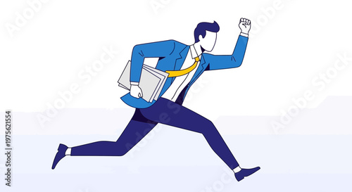Businessman running with briefcase, dynamic motion, business success concept