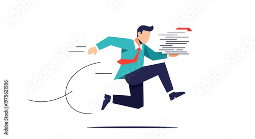 Businessman running with stack of documents, deadline concept