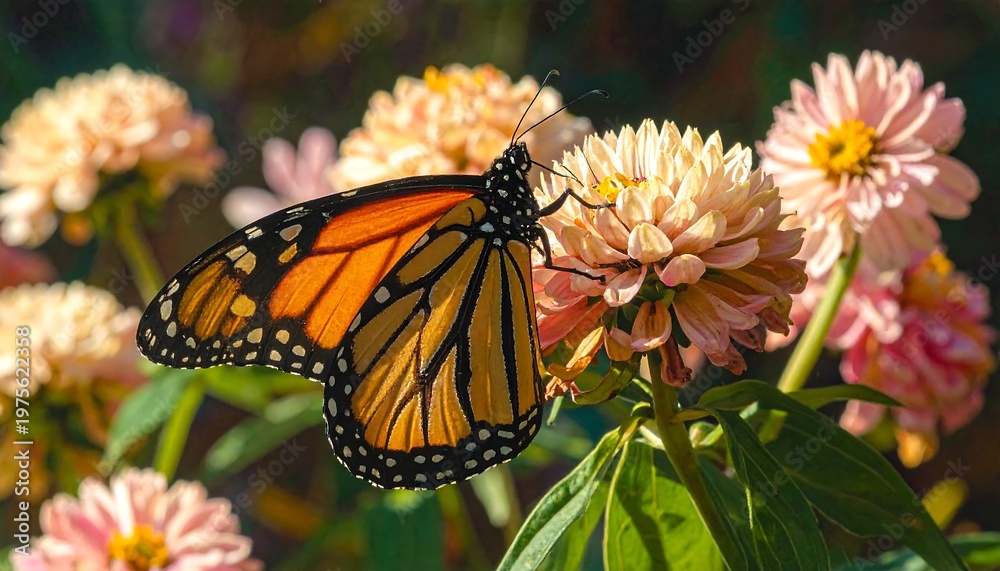 Fototapeta premium A monarch butterfly on pink flowers