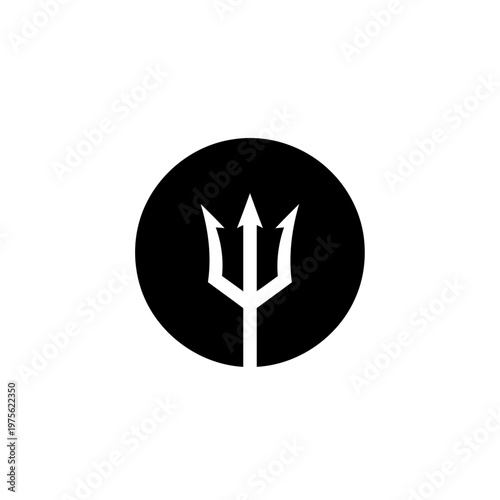 Minimal Trident Logo Icon, Black Circle Trident Symbol for Marine, Mythology and Nautical Branding.