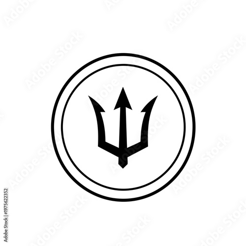 Circular Trident Neptune God Poseidon Triton King Spear or Devil Spear logo design.