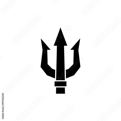 Black Trident Icon Silhouette, Neptune Poseidon Symbol Of Sea Power, Authority And Mythology.
