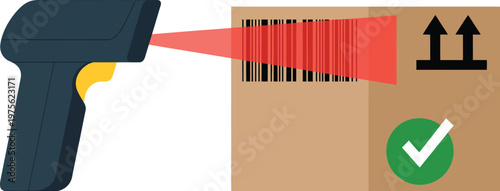 Modern flat illustration of barcode scanner scanning a package for shipping and inventory management, logistics and warehouse automation concept, clean vector design for e commerce delivery and supply