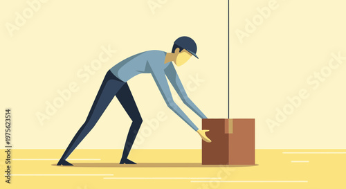 Delivery worker moving a box, logistics, shipping, and courier service concept