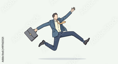 Cuadro en lienzo Excited businessman jumping in the air with briefcase, celebrating success