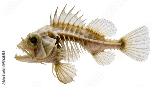 Fotografi Detailed fish skeleton with sharp teeth and fins, isolated on transparent backgr